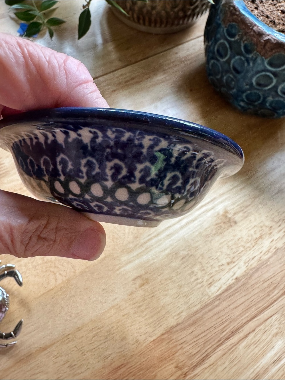 Unik Blue and Green Hand-Painted Oval Ceramic soap dish polish pottery - Picture 5 of 7